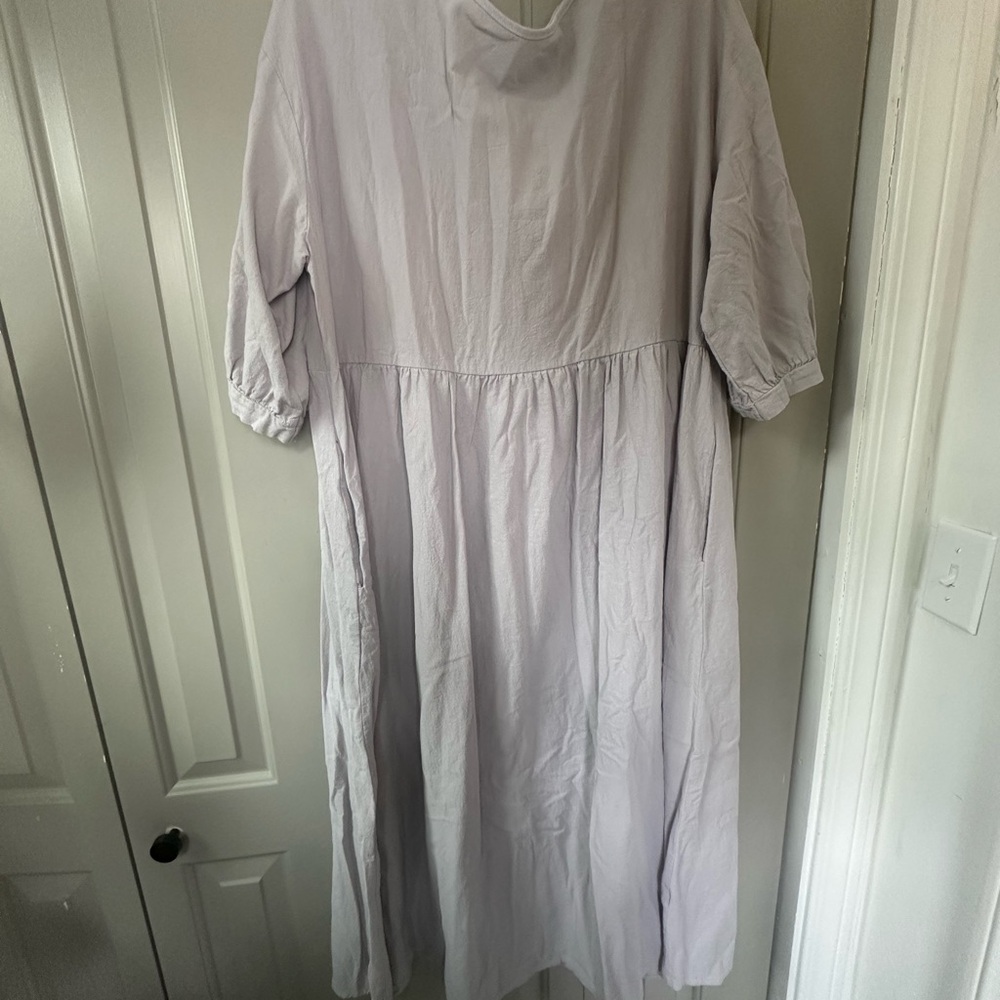 Simple Light Gray linen blend Midi nap Dress